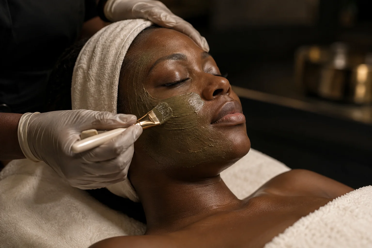 Application d’un peeling aux algues sur le visage
